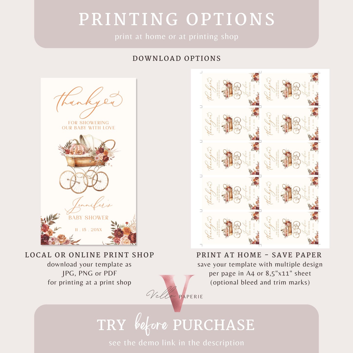 Editable Pumpkin FALL in Love Baby, Bridal Shower, Birthday Food Label | Autumn Floral Pumpkin Name Label | Flower Pumpkin Table Decor FPB02