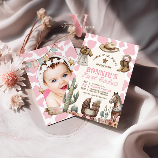 Editable "Age Rodeo" Yee Haw COWGIRL Birthday Invitation | Brown Pink ANY AGE Rodeo Cowgirl Party Invite | Girl Western West Wild Birthday