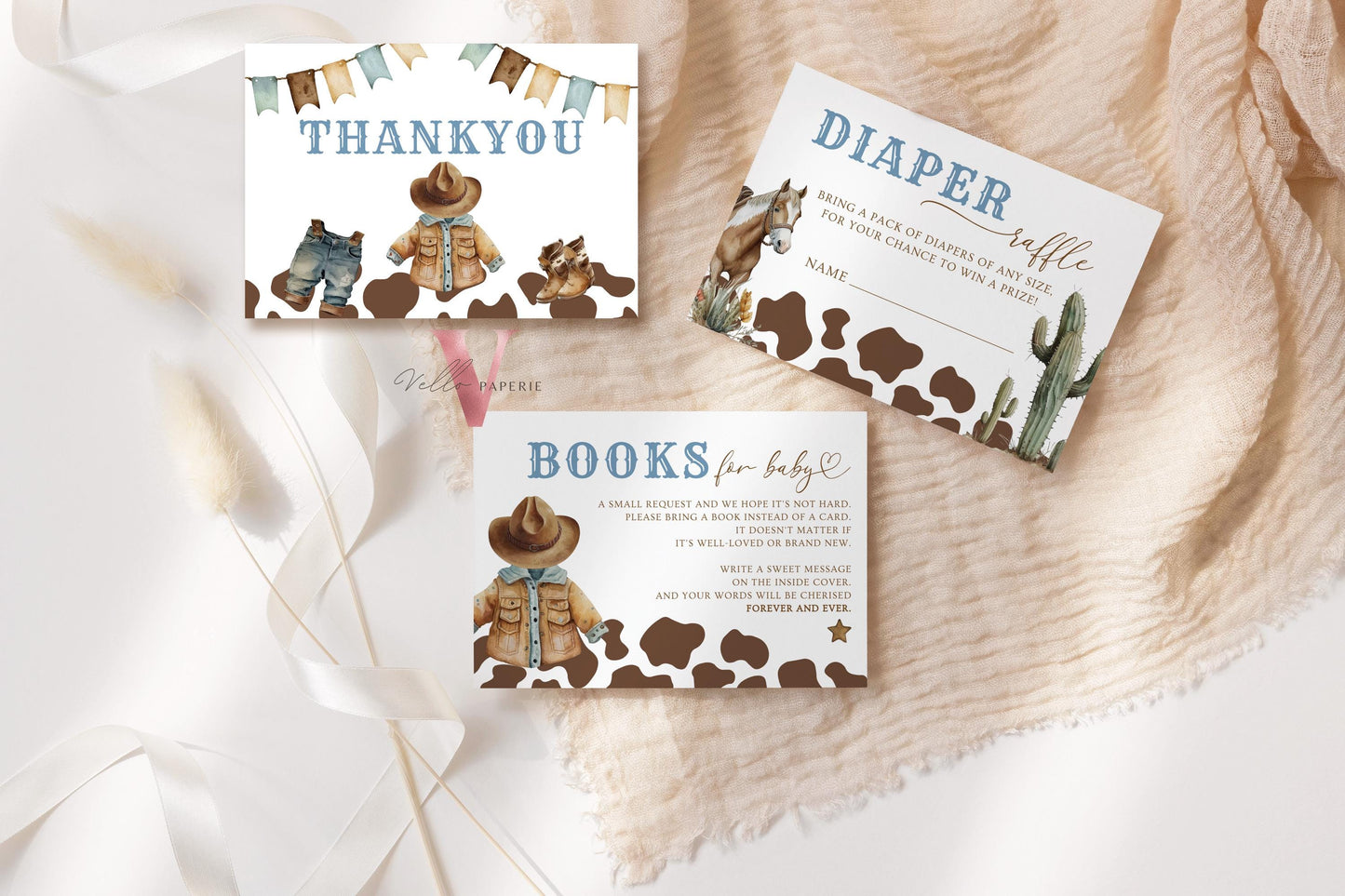 Editable Cowboy Baby Shower Invitation | Wild West Baby Shower Invite | Western Country Rodeo Baby Boy, Cow Print Boot Cactus Horse CBB01
