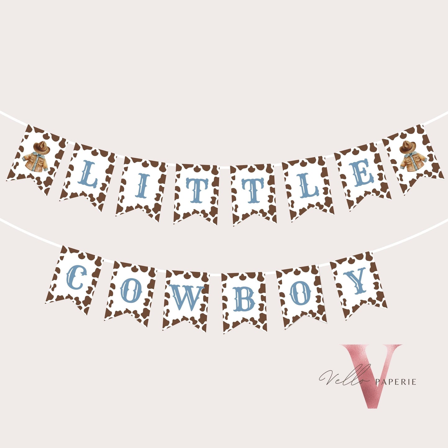 Editable Cowboy Baby Shower or Birthday Garlands | Wild West Little Cowboy Banner | Western Country Rodeo Boy Party Bunting Flag Decor CBB01