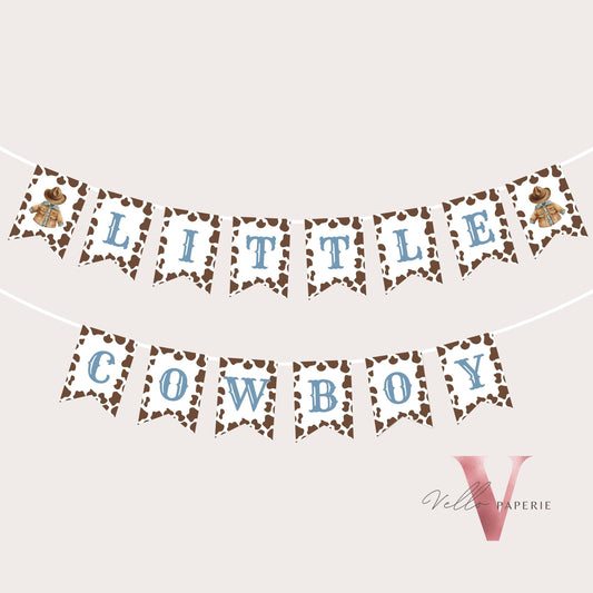 Editable Cowboy Baby Shower or Birthday Garlands | Wild West Little Cowboy Banner | Western Country Rodeo Boy Party Bunting Flag Decor CBB01