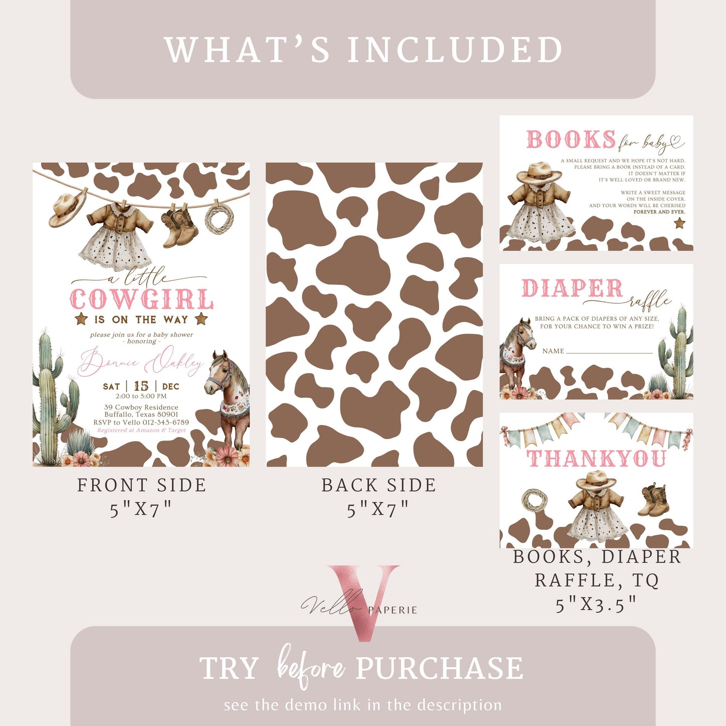 Editable Cowgirl Baby Shower Invitation Set | Wild West Baby Shower Invite | Pink Western Country Rodeo Baby Girl Cow Boot Cactus Horse