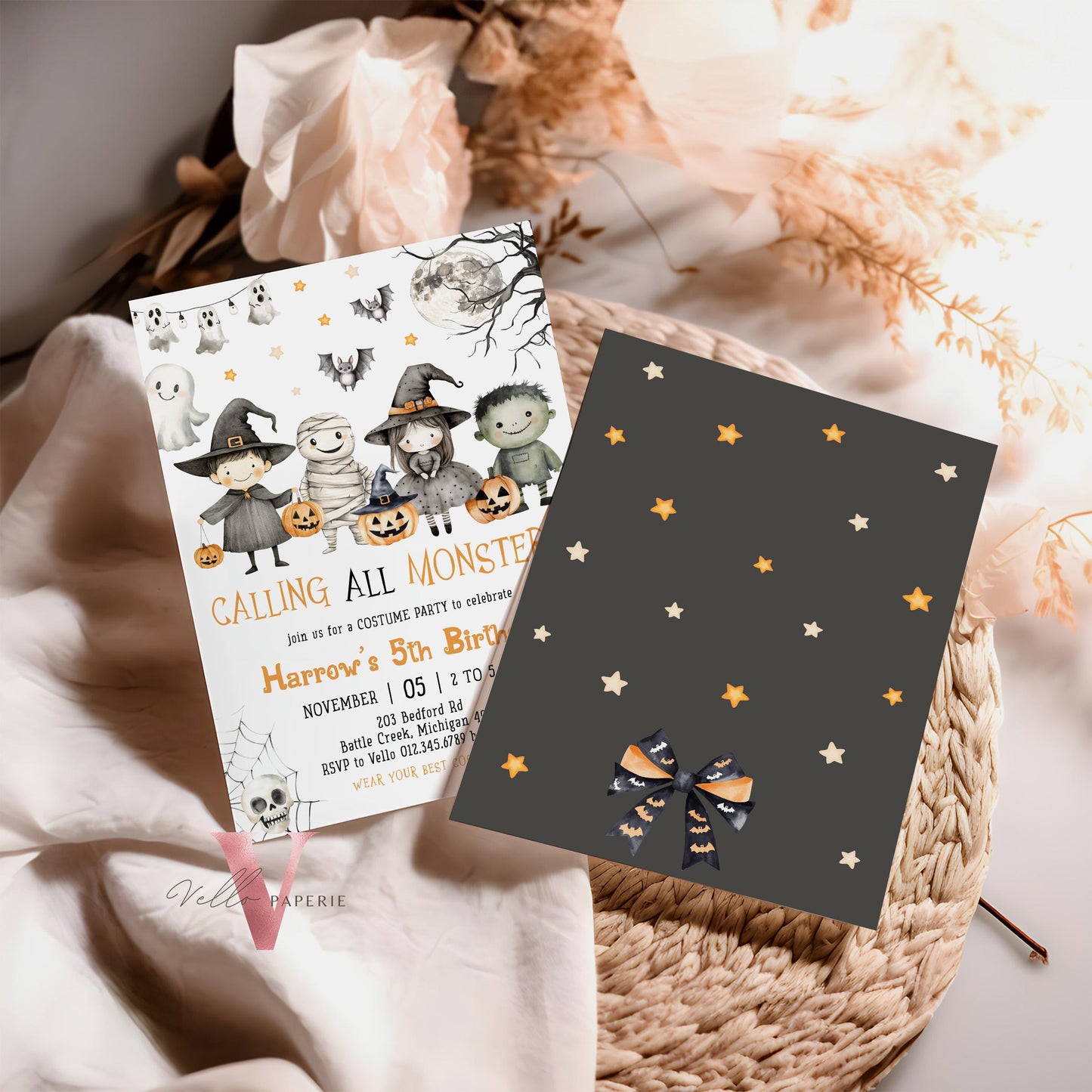 Editable Spooky Monster Halloween Kid Birthday Invitation | Neutral Cute Halloween Ghost Invite | ANY AGE Spooktacular Costume Party