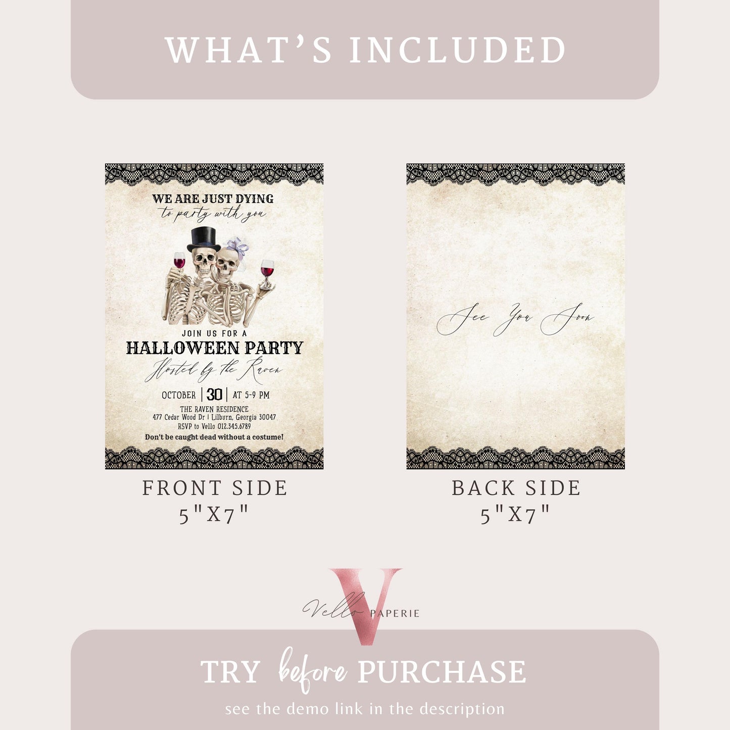 Editable Modern Vintage Halloween Invitation | We re DYING to party with you Halloween Party Invite | Antique Adults Costume Party AHP01