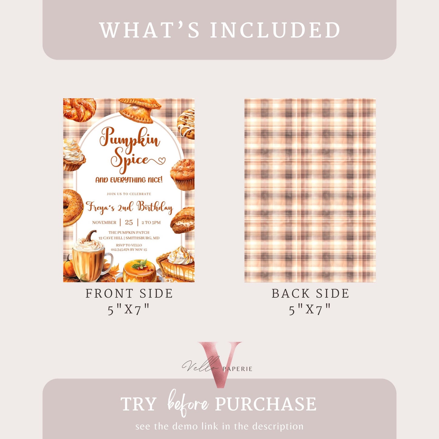 Editable Autumn Pumpkin Spice Birthday Party Invitation | FALL Pumpkin Dessert Drink Birthday Invite | Neutral Boy or Girl Kid Pumpkin Party