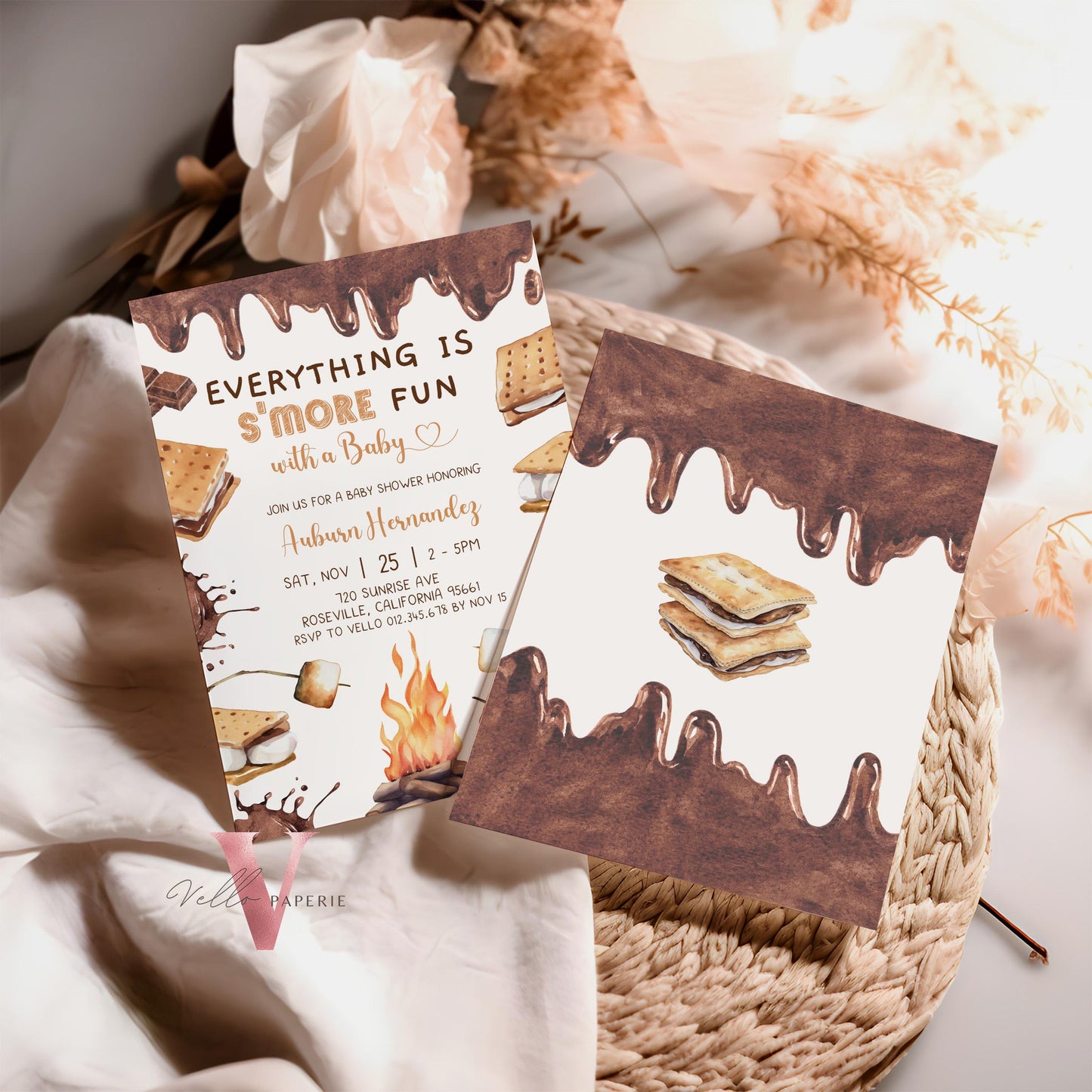 Editable S'mores Baby Shower Invitation | FALL Camping Bonfire Baby Shower | Campire Smore Fun with Baby Party | Autumn Couple Shower SBS01