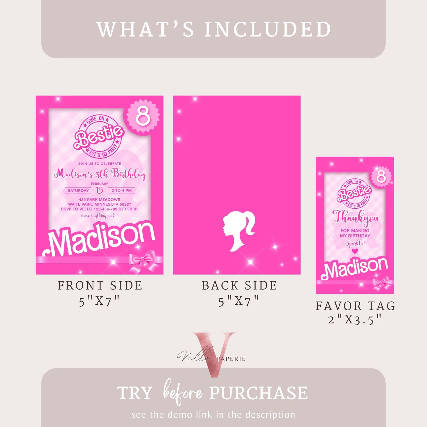 Editable "Bestie" Pink Sparkle Fashion Doll Box Birthday Invitation | Pink Fashion Doll Come On Lets Go Party Invite Instant Template PD29