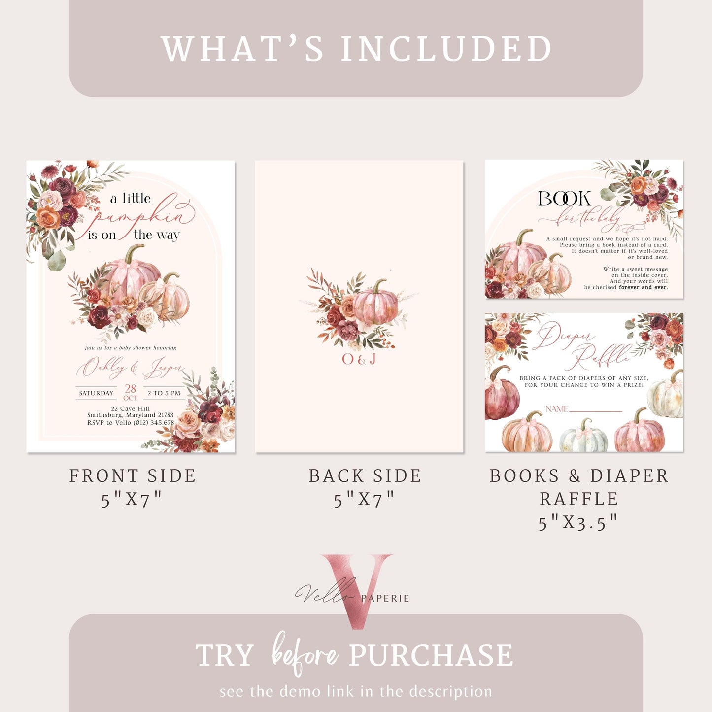 Little Pumpkin on Way FALL Baby Shower Invitation | Autumn Floral Pumpkin Baby Shower Invite | Modern Burgundy Orange Pumpkin Baby Flower