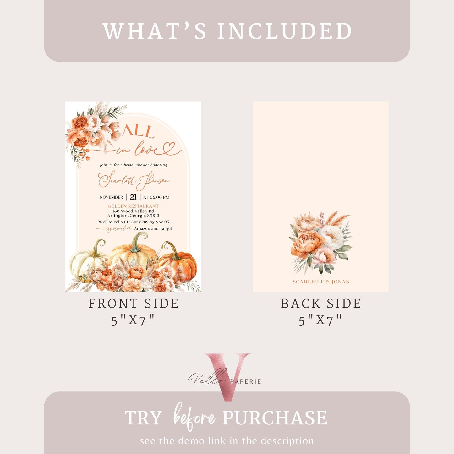 Editable Pumpkin FALL IN LOVE Bridal Shower Invitation | Autumn Flower Bride Shower Invite | Modern Terracota Rustic Flower Wedding Shower