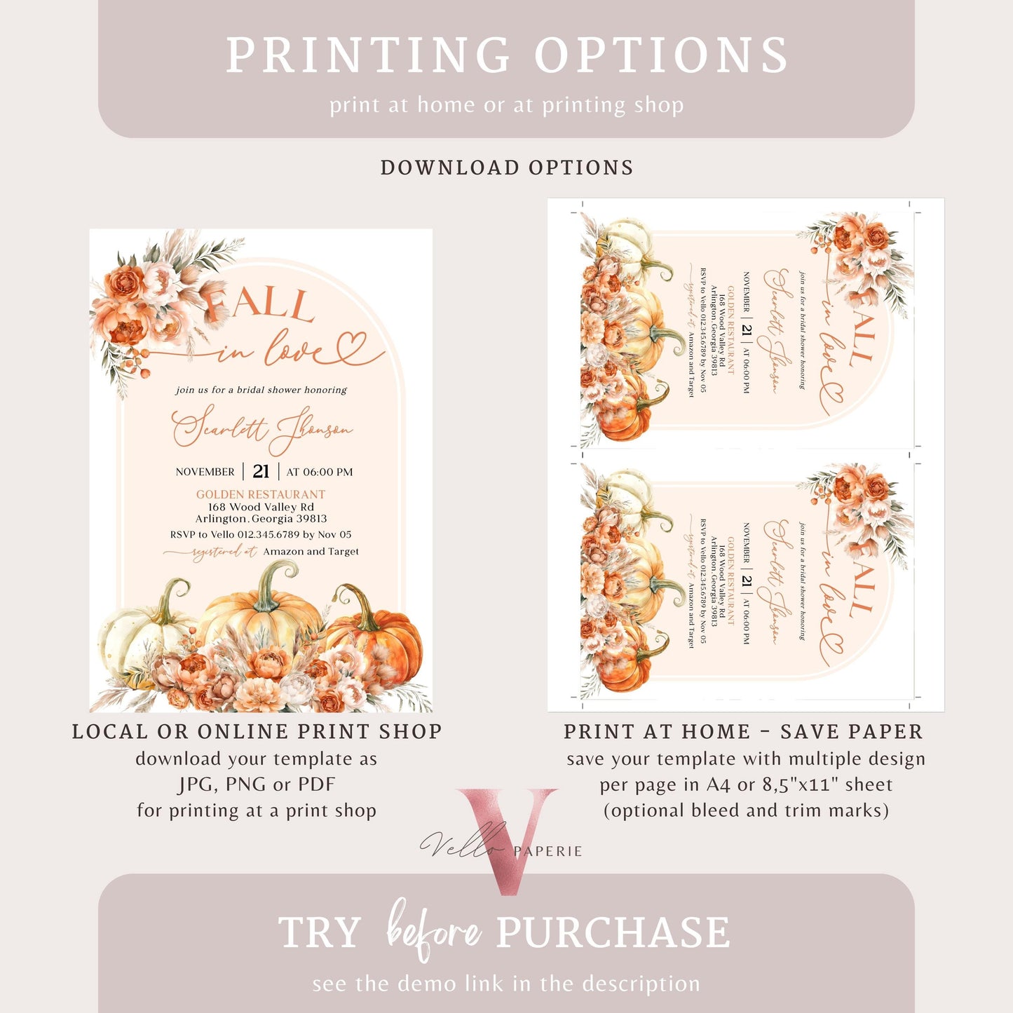 Editable Pumpkin FALL IN LOVE Bridal Shower Invitation | Autumn Flower Bride Shower Invite | Modern Terracota Rustic Flower Wedding Shower