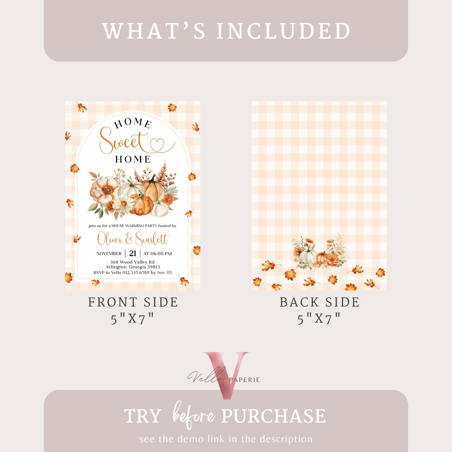 Neutral FALL Pumpkin Home Sweet Home Party Invite | Autumn Floral House Warming Invitation | Modern Boho Rustic New House Celebration Flower