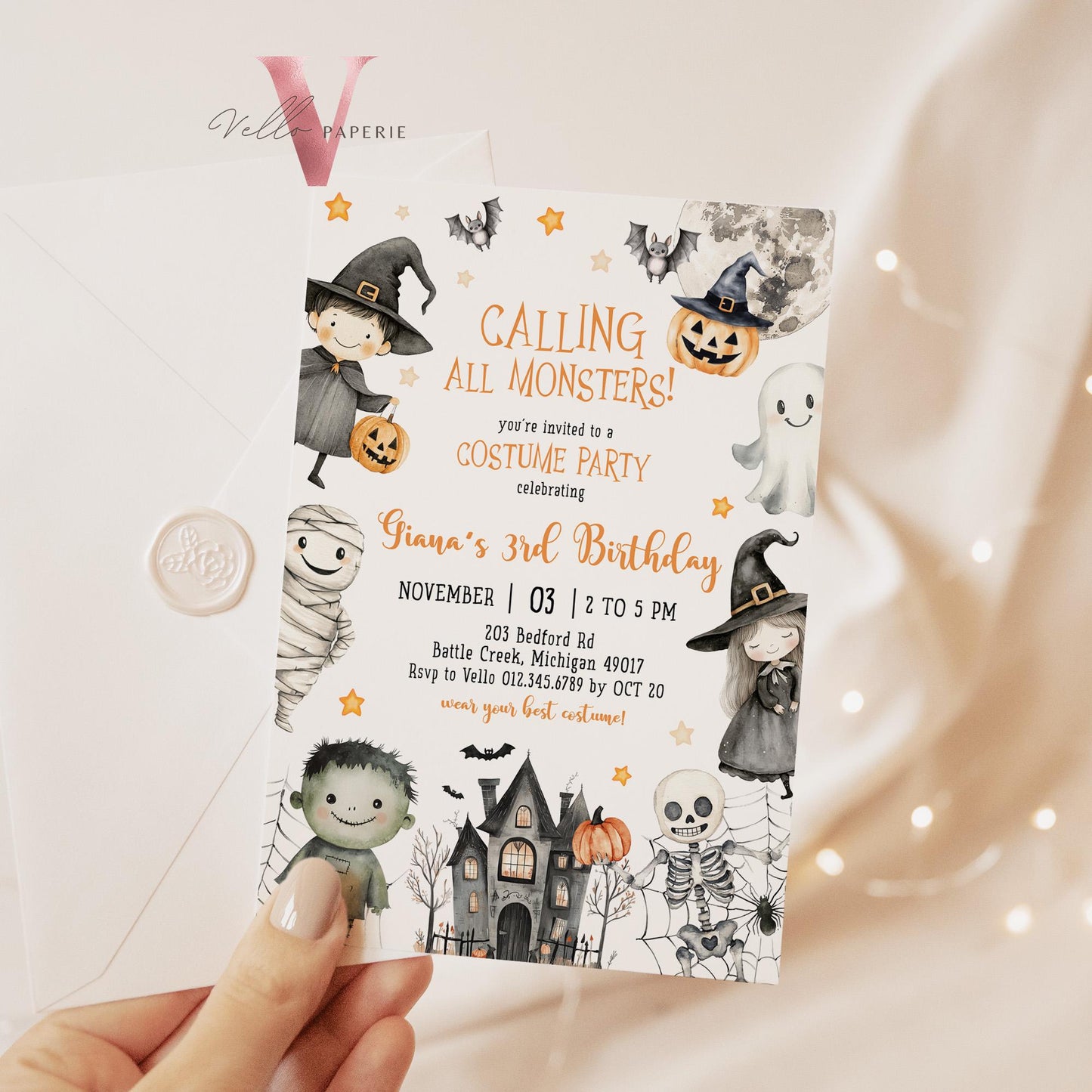 Editable Spooky Monster Halloween Kid Birthday Invitation | Neutral Cute Halloween Ghost Invite | ANY AGE Spooktacular Costume Party