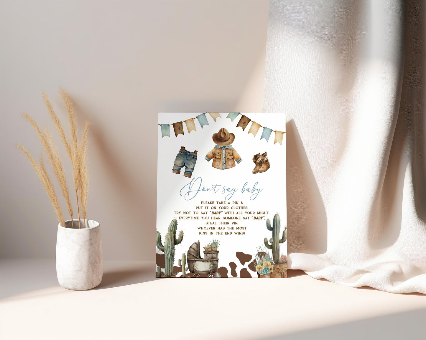 Editable Cowboy Baby Shower Premade Sign  | Wild West Baby Shower Premade Sign | Western Country Rodeo Baby Boy Party  Table Sign CBB01