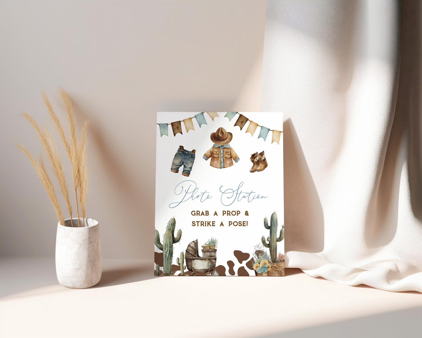 Editable Cowboy Baby Shower Premade Sign  | Wild West Baby Shower Premade Sign | Western Country Rodeo Baby Boy Party  Table Sign CBB01