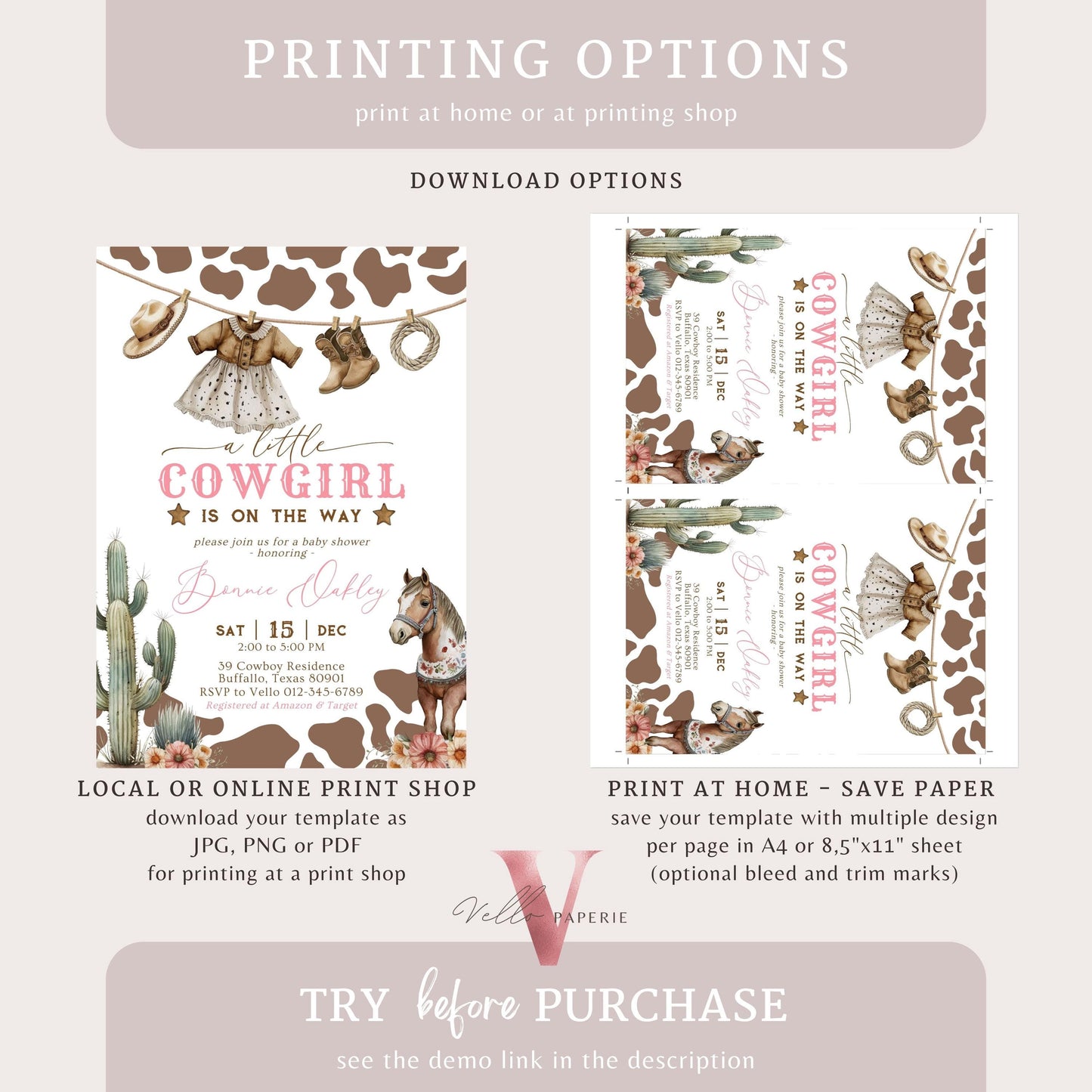 Editable Cowgirl Baby Shower Invitation Set | Wild West Baby Shower Invite | Pink Western Country Rodeo Baby Girl Cow Boot Cactus Horse