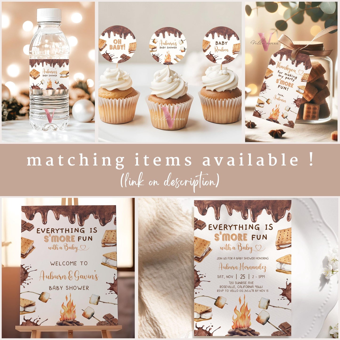 Editable S'mores Baby Shower Invitation | FALL Camping Bonfire Baby Shower | Campire Smore Fun with Baby Party | Autumn Couple Shower SBS01