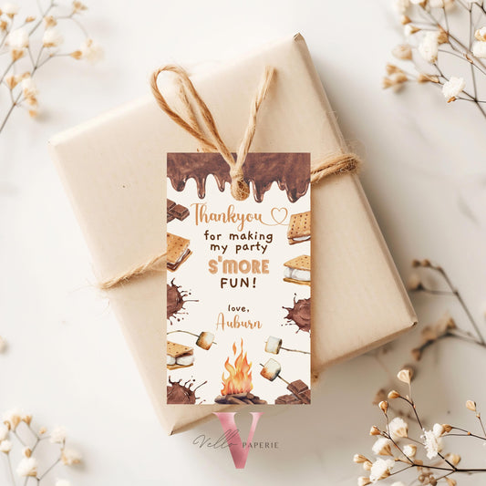 Editable S'mores Baby Shower or Birthday Favor Tag | Camping Bonfire, Campire Smore Fun with Baby Party Thankyou Card | Couple Shower SBS01