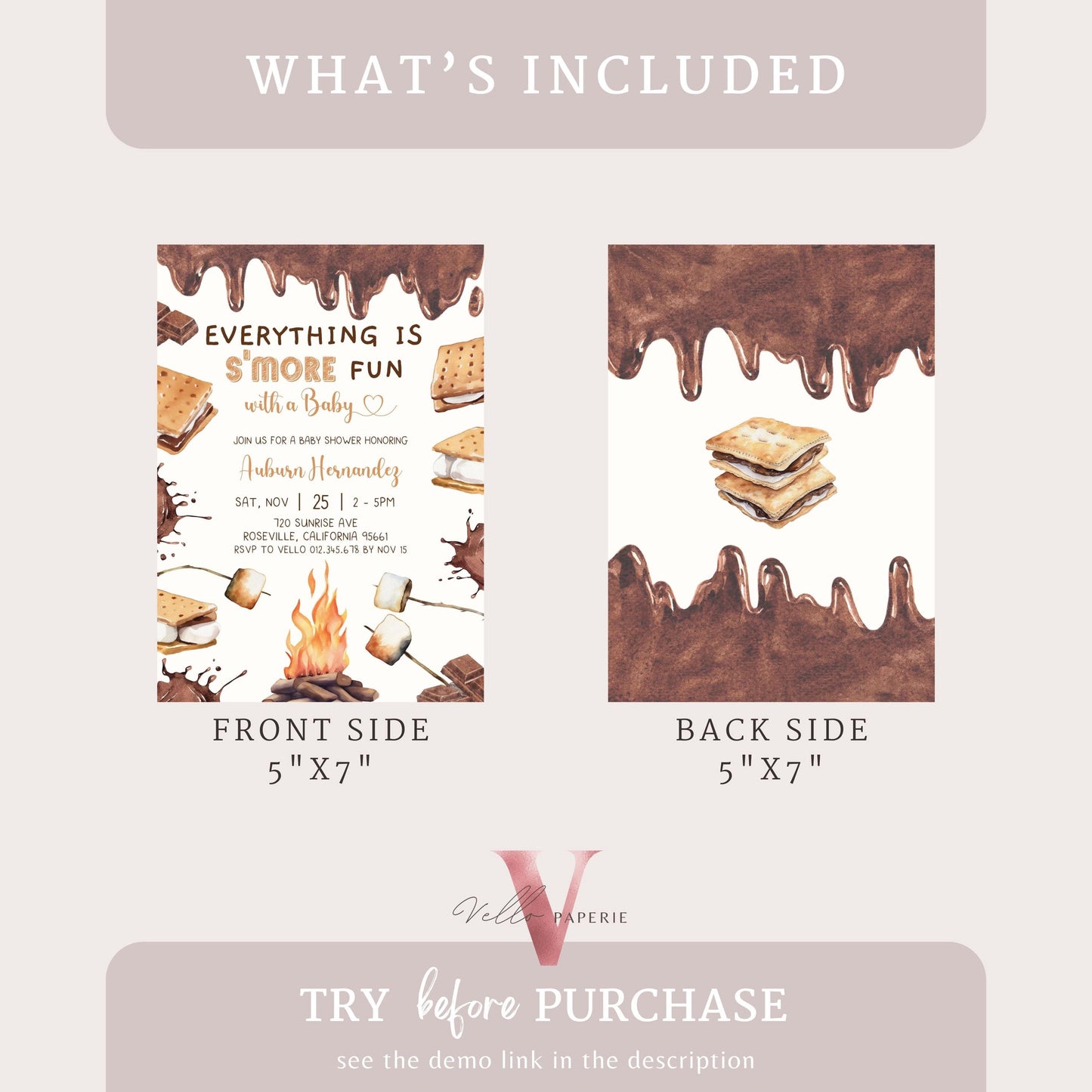 Editable S'mores Baby Shower Invitation | FALL Camping Bonfire Baby Shower | Campire Smore Fun with Baby Party | Autumn Couple Shower SBS01