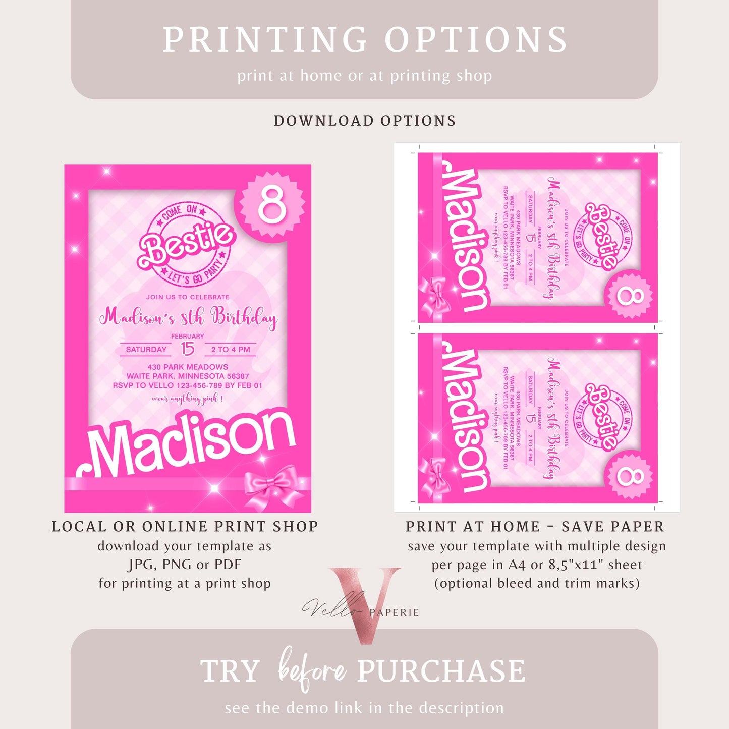 Editable "Bestie" Pink Sparkle Fashion Doll Box Birthday Invitation | Pink Fashion Doll Come On Lets Go Party Invite Instant Template PD29