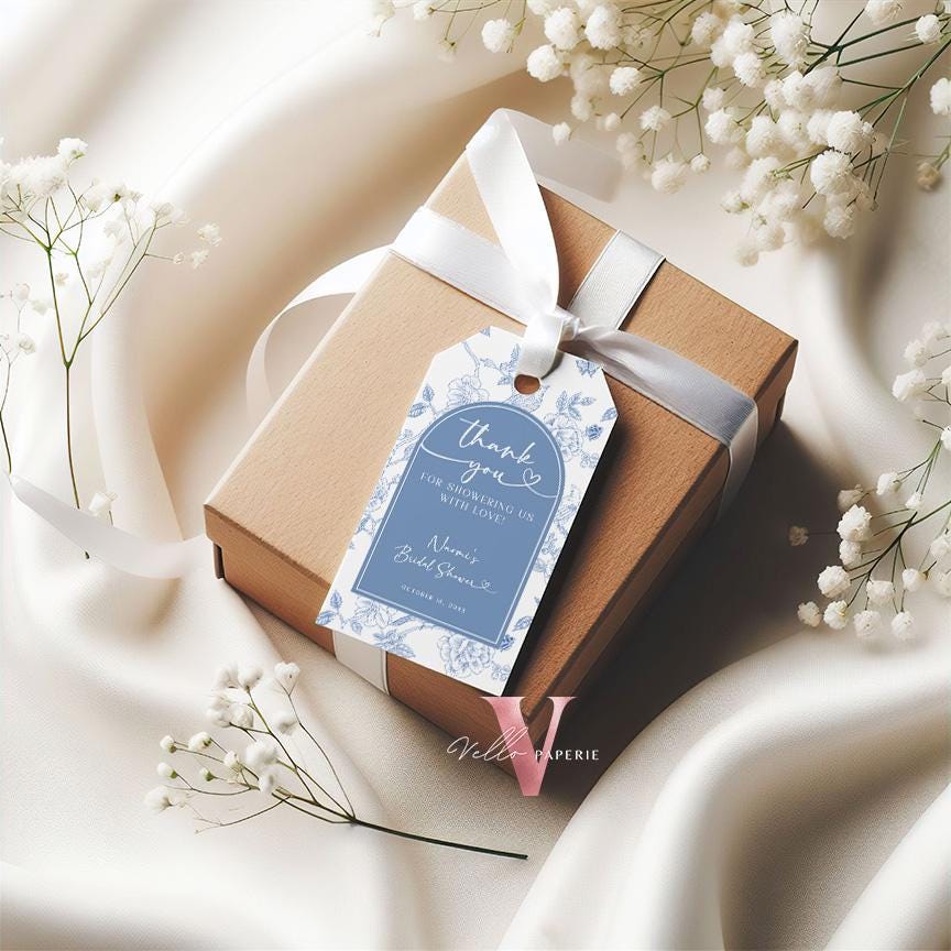 Something Blue before I DO Bridal Shower Party Favor Tag | Blue Toile de Juoy Thankyou Card | Arch Vintage Blue Bride to Be Gift SBB01