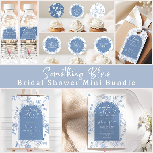 Something Blue before I DO Bridal Shower BUNDLE | Blue Toile de Juoy Floral Party Decor | Arch Vintage Blue Botanical Bride to Be  SBB01