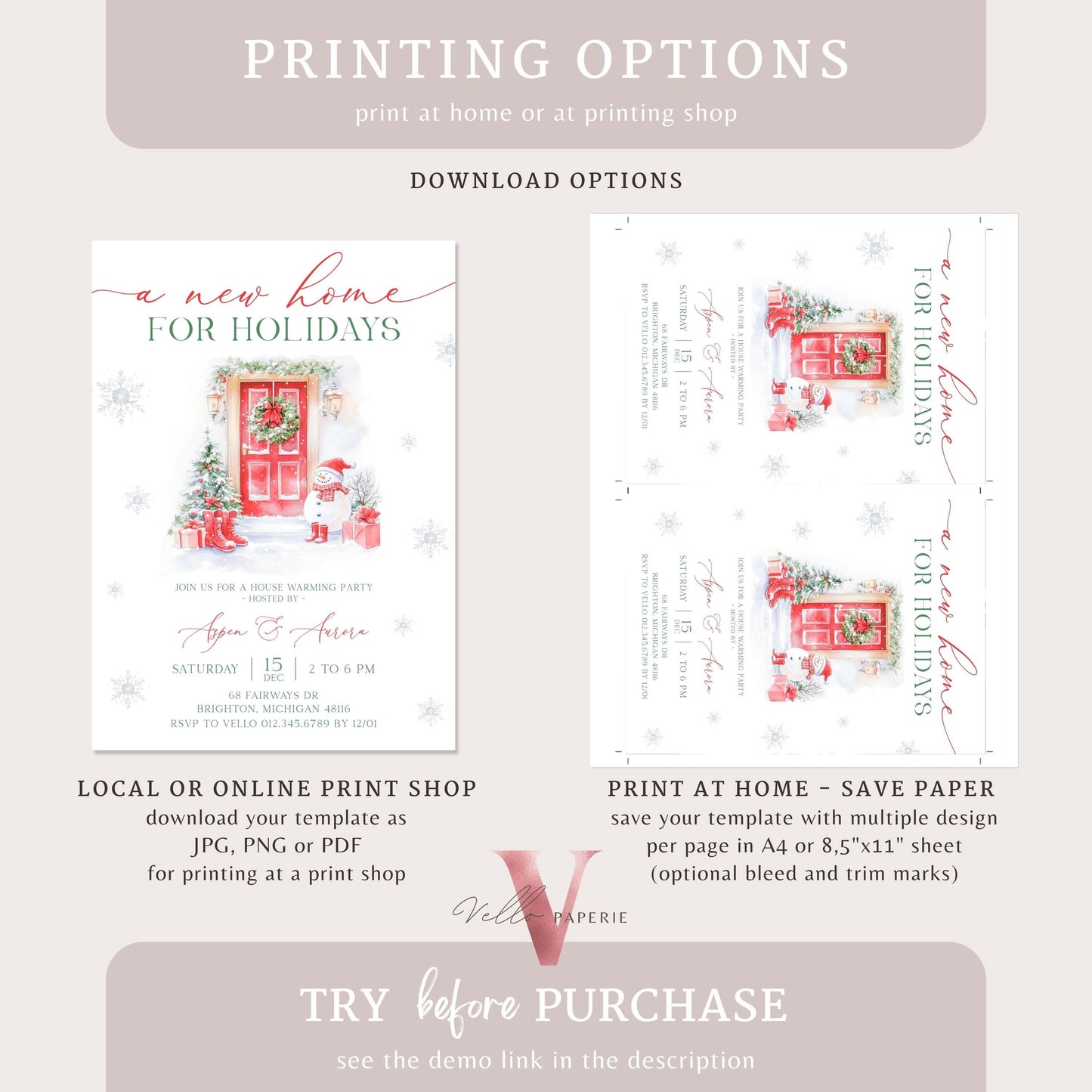 Winter House Warming Invitation | Neutral X'mas Home Sweet Home Party Invite | Modern Rustic New House Celebration Christmas Decor WHW01