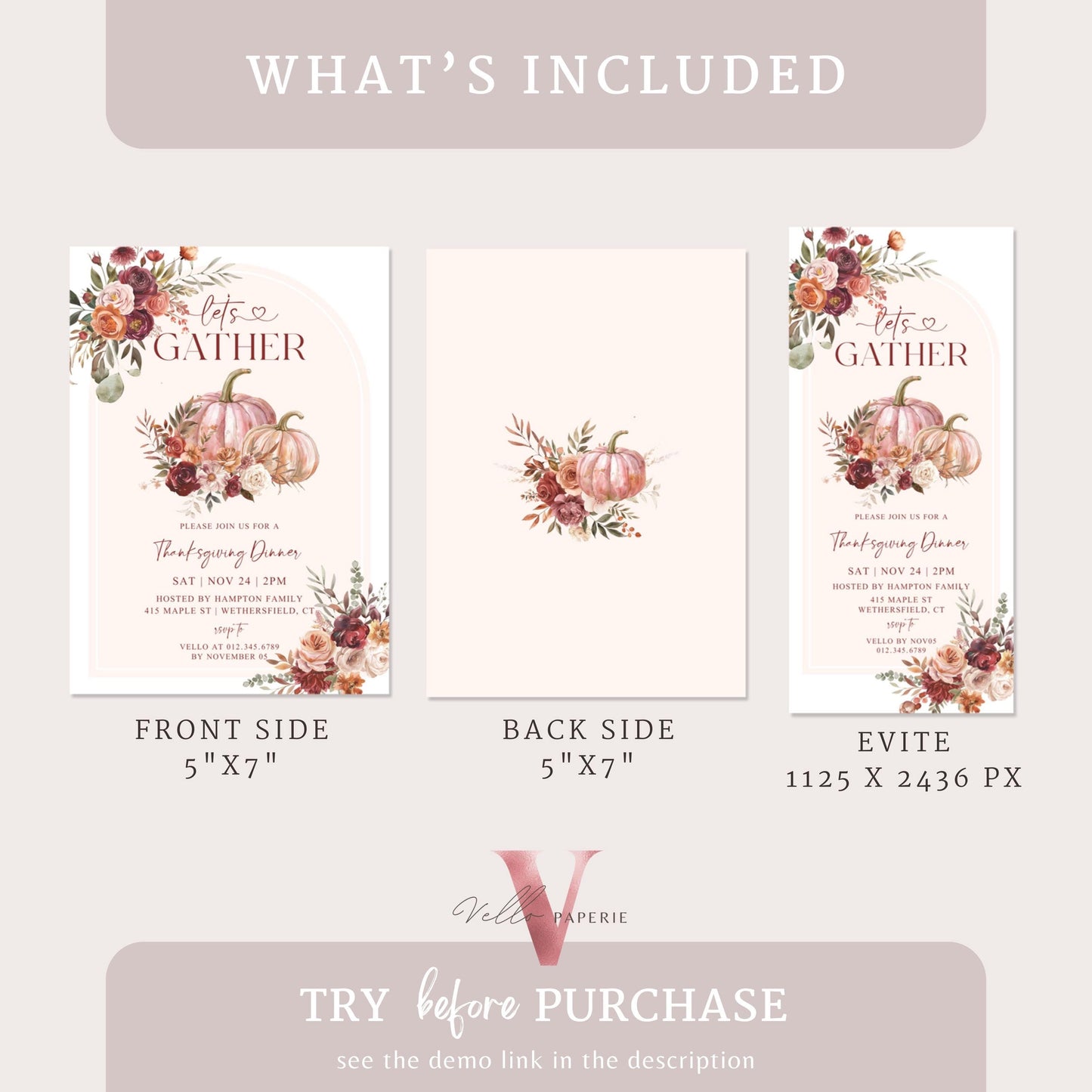 Free EVITE Autumn Thanksgiving DINNER Invitation | FALL Lets Gather Together Friendsgiving Invite | Potluck Modern or Rustic Pumpkin Casual