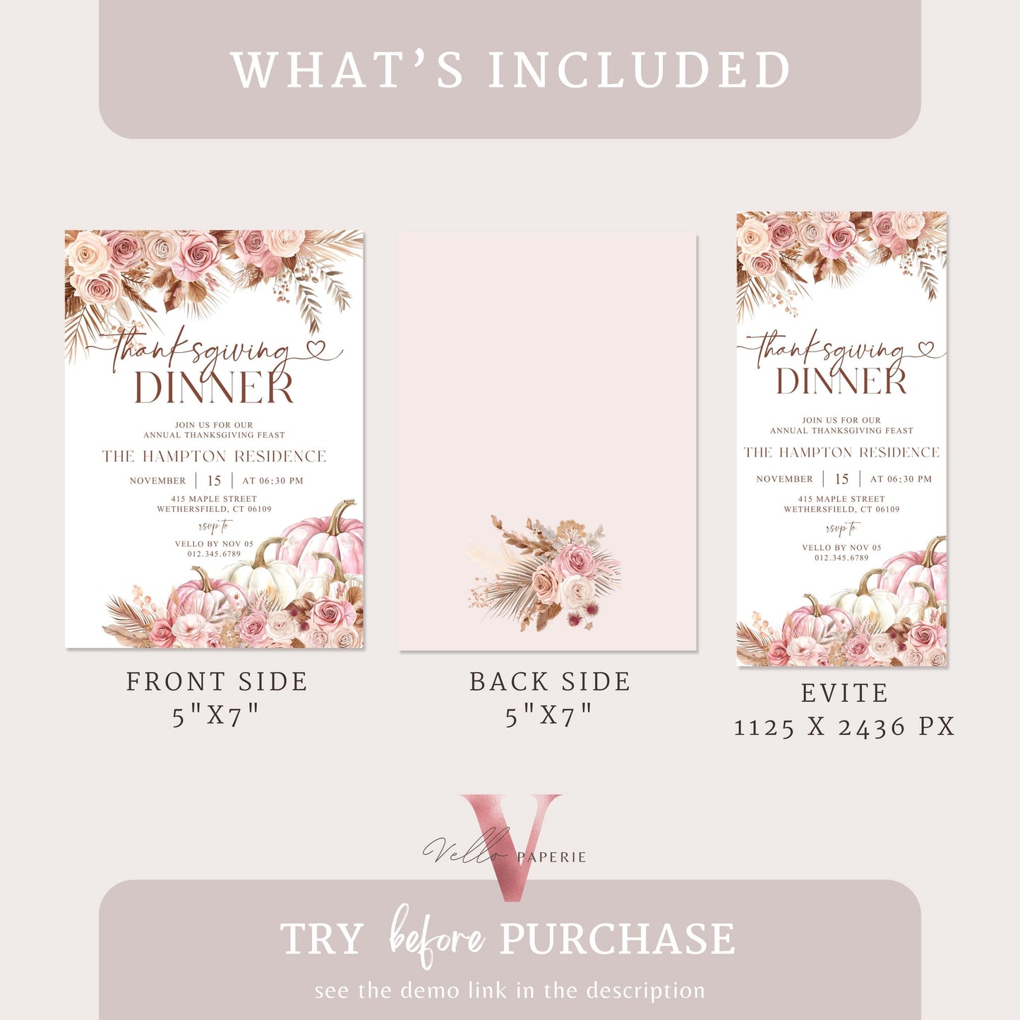 Free EVITE Autumn Thanksgiving DINNER Invitation | FALL Lets Gather Together Friendsgiving Invite | Potluck Modern or Rustic Pumpkin Casual