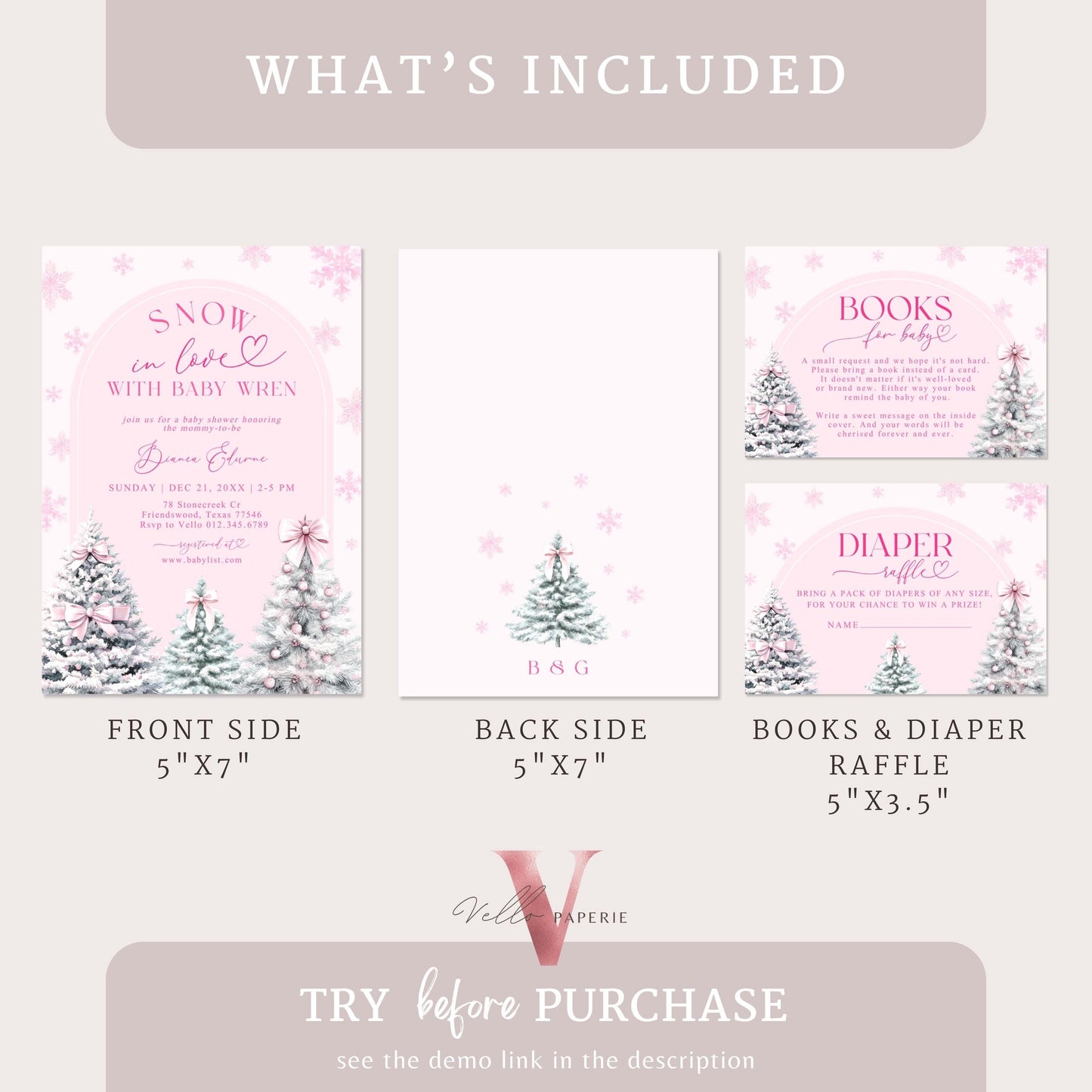 BUNDLE Pink SNOW in LOVE Baby Shower Invitation | It's Cold Outside Shower Invitation | Winter Snowflakes Pink Christmas Baby Shower WBS01