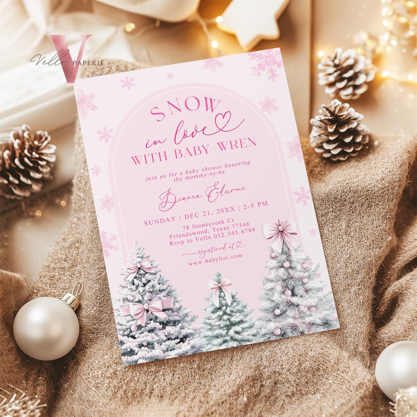BUNDLE Pink SNOW in LOVE Baby Shower Invitation | It's Cold Outside Shower Invitation | Winter Snowflakes Pink Christmas Baby Shower WBS01