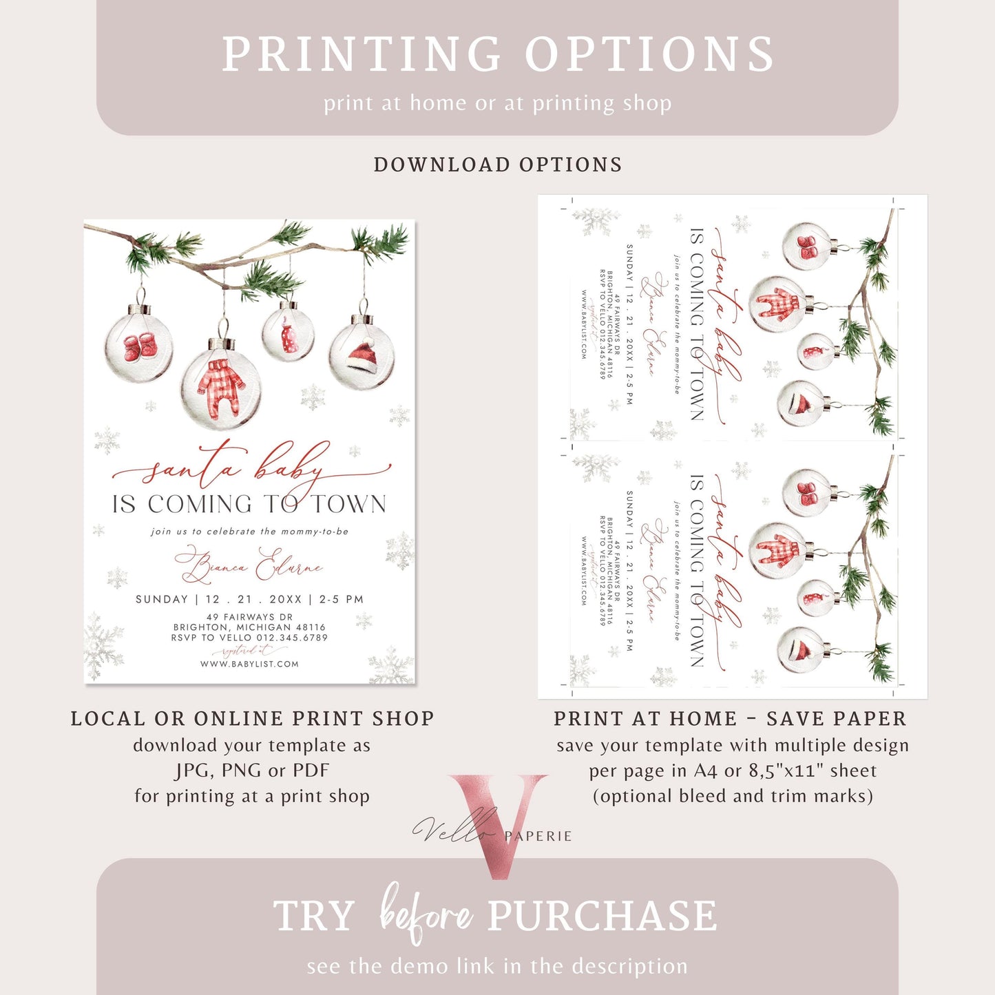 BUNDLE A Merry Little Baby Shower Invitation | Winter Gender Neutral Baby Coming Invite | Modern Red Silver Christmas Ball Glass CWBS01