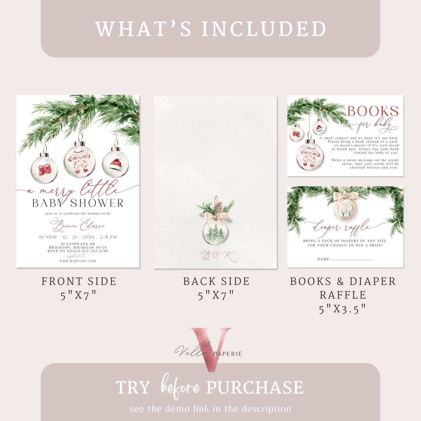 BUNDLE A Merry Little Baby Shower Invitation | Winter Gender Neutral Baby Coming Invite | Modern Red Silver Christmas Ball Glass CWBS01