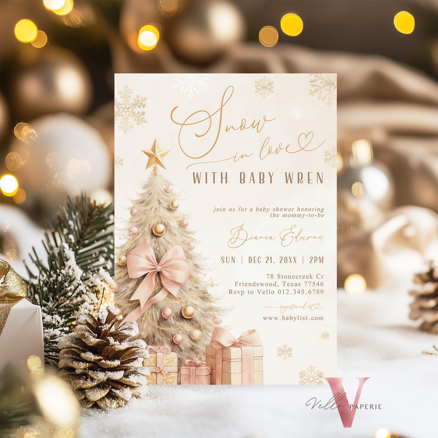 BUNDLE Blush Pink SNOW in LOVE Baby Shower Invitation | It's Cold Outside Shower Invitation | Winter Snowflakes Boho Christmas Baby WBS01
