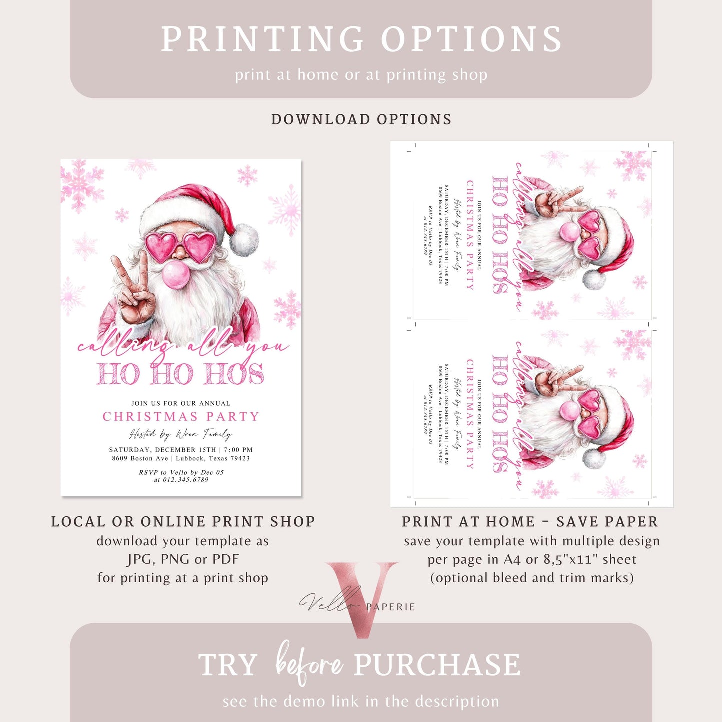 Funny Santa Christmas Party Invitation | Calling AllYou Ho Ho Ho Pink Santa Invite | Modern Fun Winter Holiday Friendsmas Party Invite CHP01