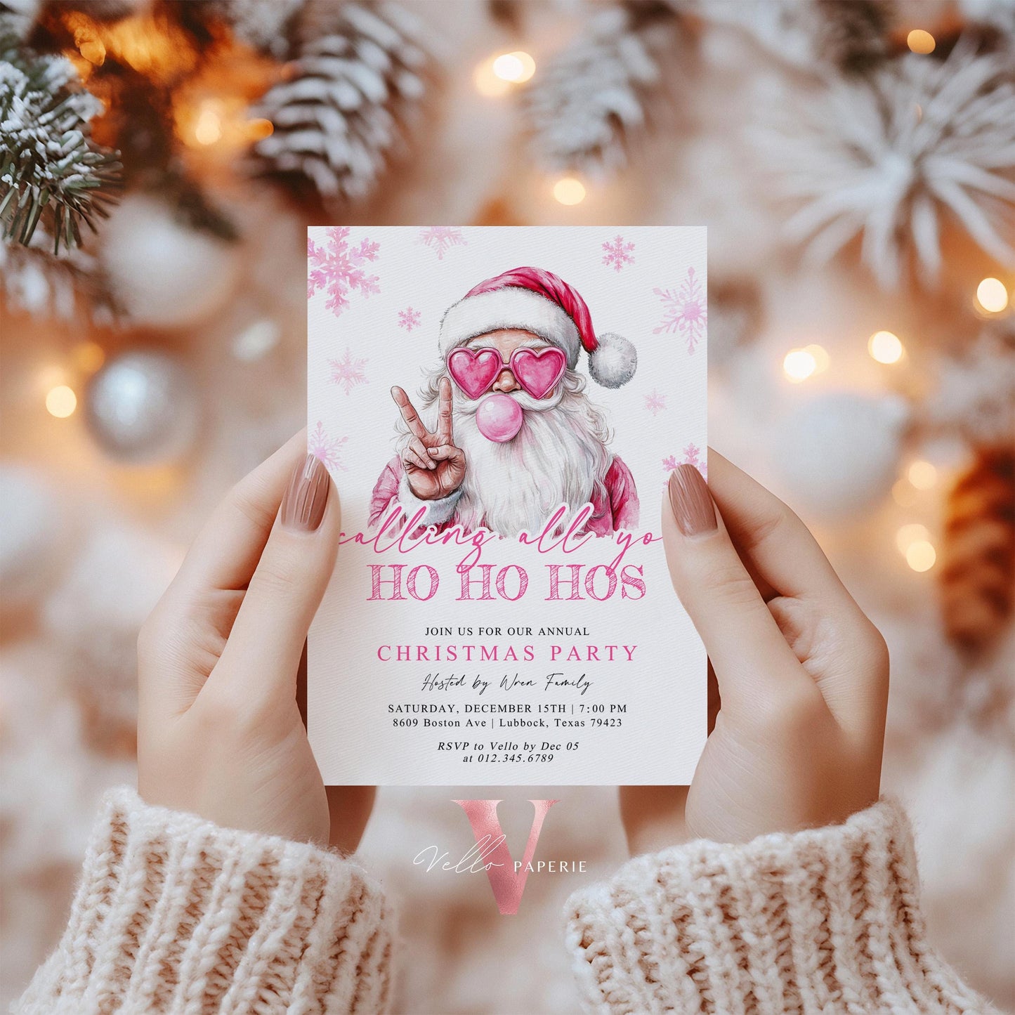 Funny Santa Christmas Party Invitation | Calling AllYou Ho Ho Ho Pink Santa Invite | Modern Fun Winter Holiday Friendsmas Party Invite CHP01