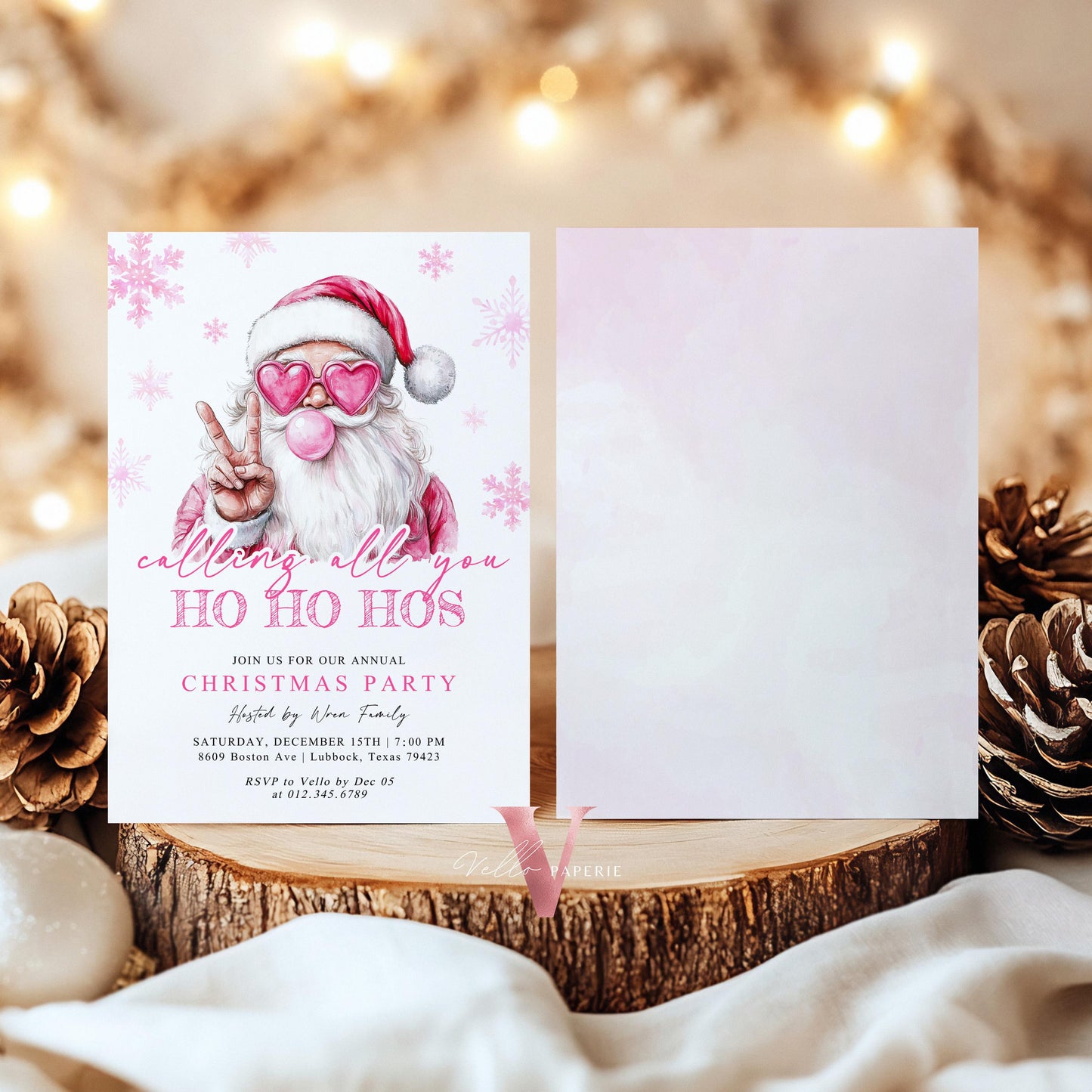 Funny Santa Christmas Party Invitation | Calling AllYou Ho Ho Ho Pink Santa Invite | Modern Fun Winter Holiday Friendsmas Party Invite CHP01