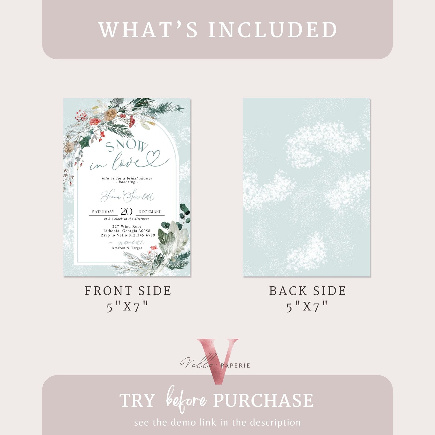 Editable Neutral SNOW in LOVE Bridal Shower Invitation | Winter Snowflakes Christmas Floral Bride to Be, Couple Shower, Wedding Shower WBD01