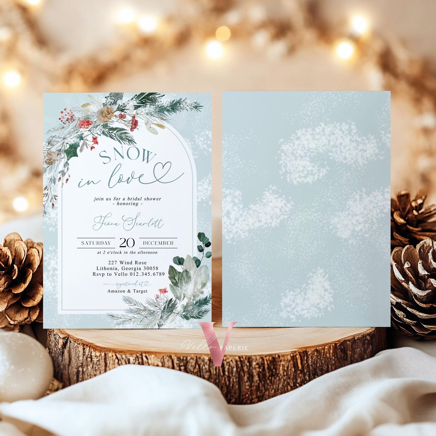Editable Neutral SNOW in LOVE Bridal Shower Invitation | Winter Snowflakes Christmas Floral Bride to Be, Couple Shower, Wedding Shower WBD01