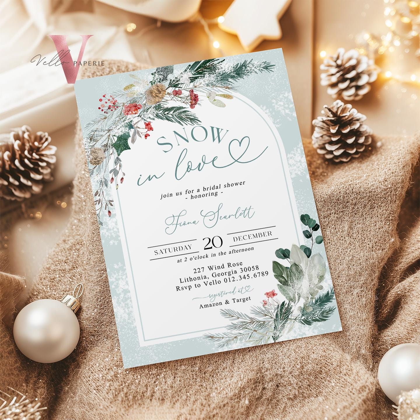 Editable Neutral SNOW in LOVE Bridal Shower Invitation | Winter Snowflakes Christmas Floral Bride to Be, Couple Shower, Wedding Shower WBD01