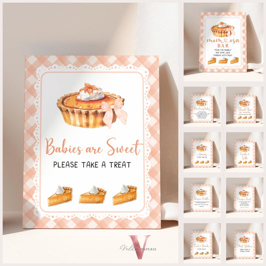 Editable Cutie Pie Baby Shower Premade Sign | FALL Autumn Cutie Pie Baby Shower Decor Sign | Orange Gingham Pie Party Table Sign CPB01