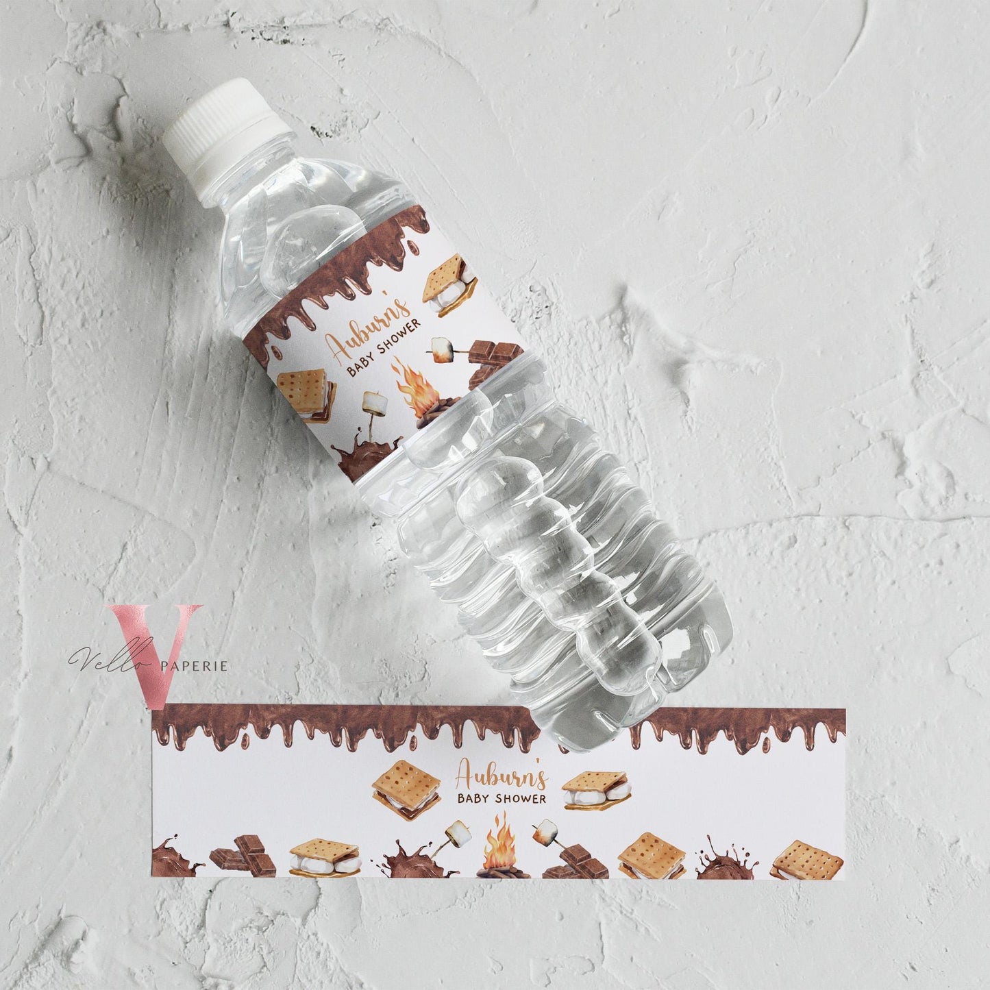 Editable S'mores Baby Shower or Birthday Water Bottle Label | Camping Bonfire, Campire Smore Fun with Baby Party Decor, Couple Shower SBS01