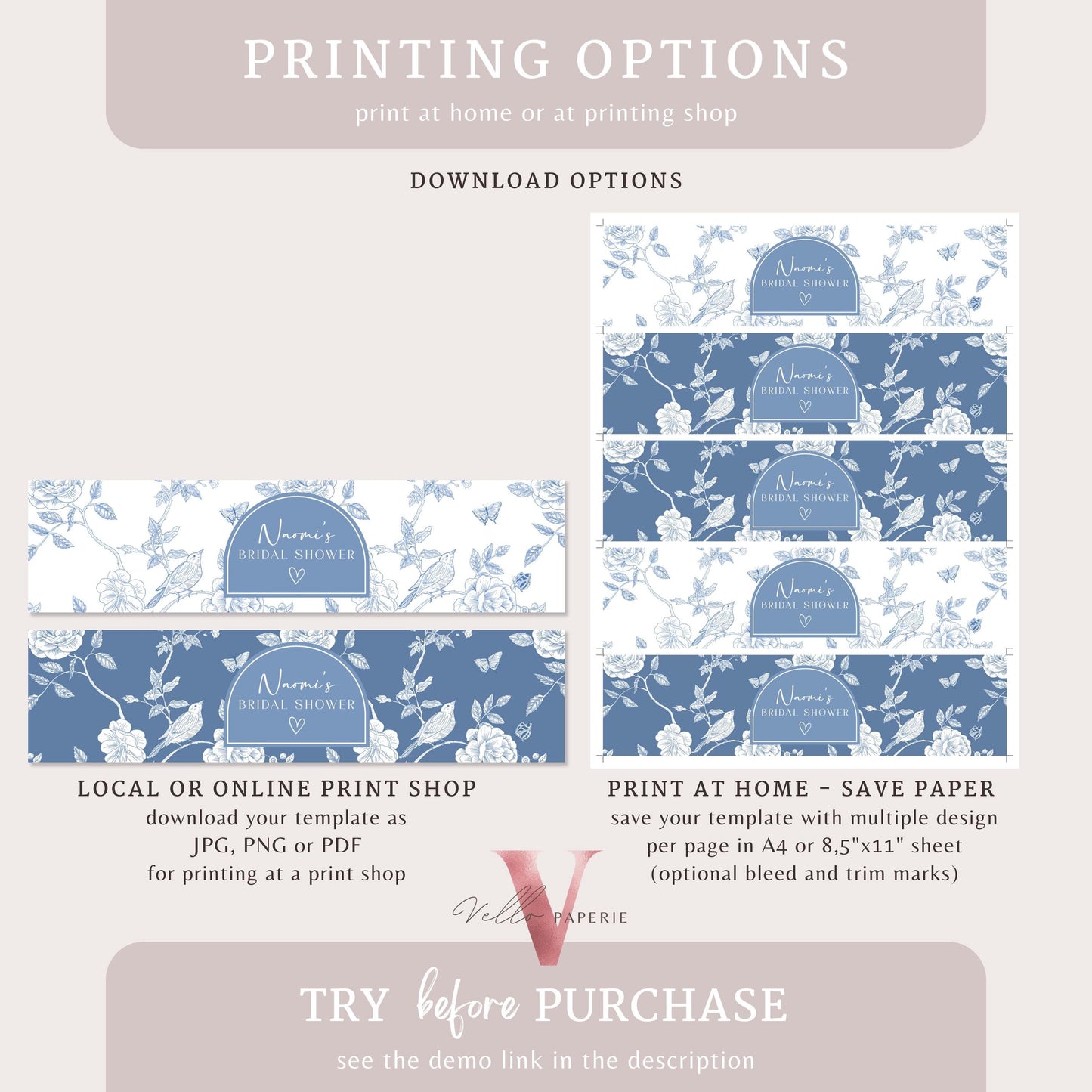 Something Blue before I DO Bridal Shower Water Bottle Label | Blue Toile de Juoy Flower Drink Label | Arc Vintage Blue Bride to Be SBB01