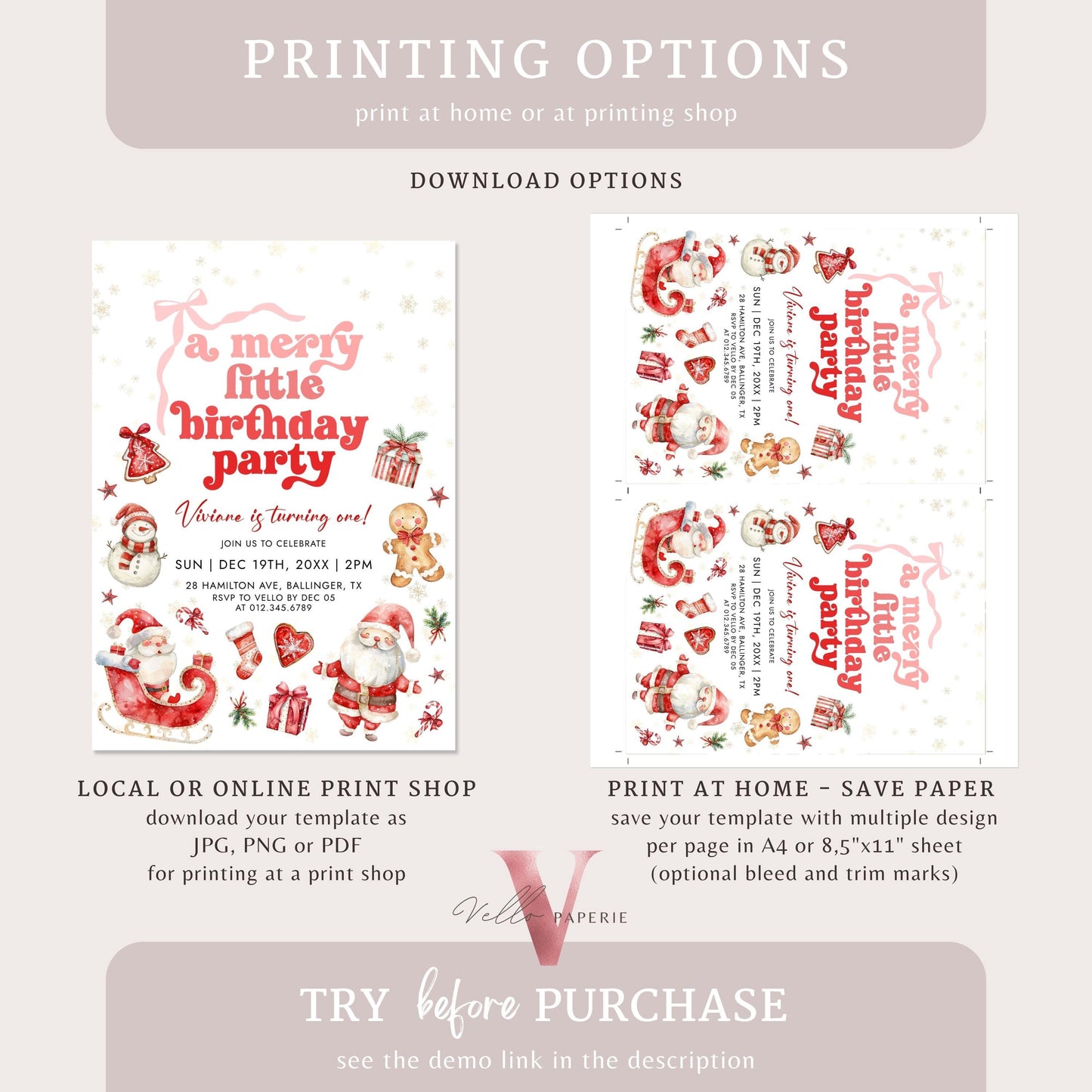 Editable Cute Merry Little Birthday Party Invite | Oh What Fun Christmas Birthday Party Invitation | Sparkle Any Age Christmas Winter Party