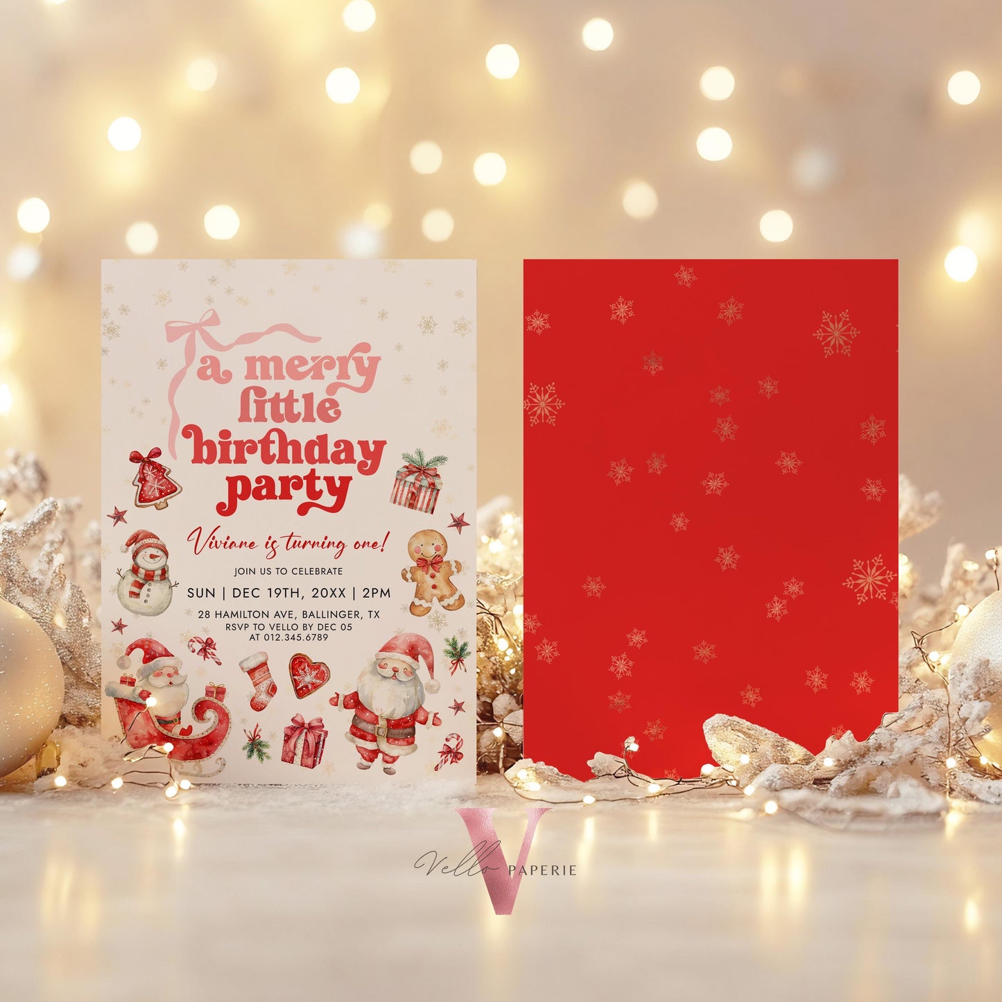 Editable Cute Merry Little Birthday Party Invite | Oh What Fun Christmas Birthday Party Invitation | Sparkle Any Age Christmas Winter Party