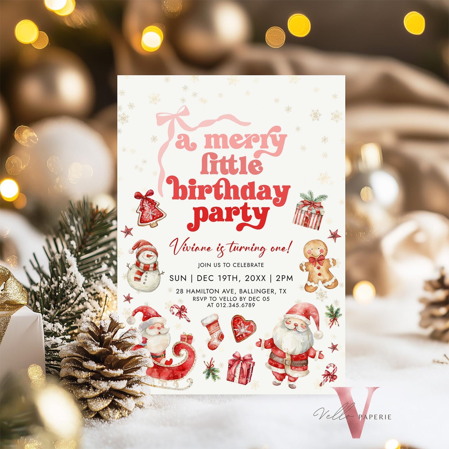 Editable Cute Merry Little Birthday Party Invite | Oh What Fun Christmas Birthday Party Invitation | Sparkle Any Age Christmas Winter Party