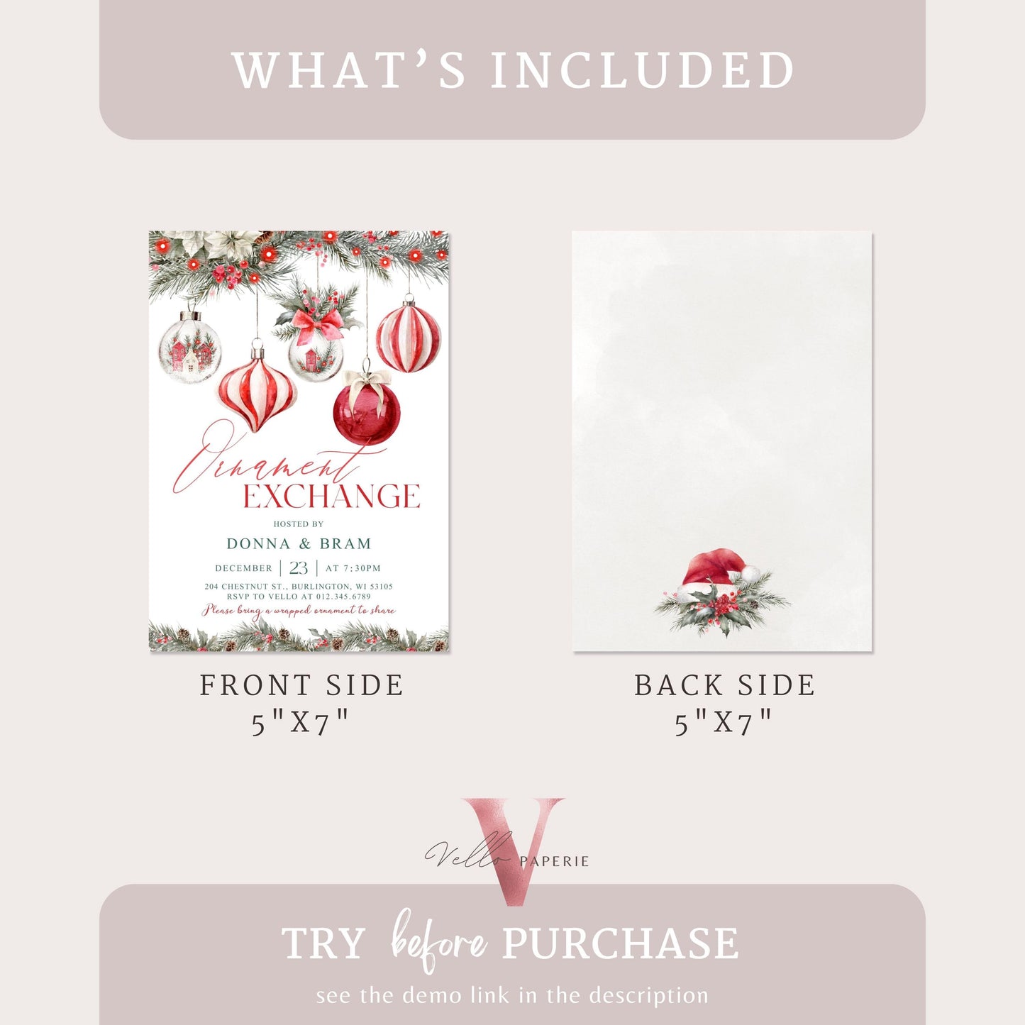 Editable Christmas Ornament Exchange Party Invitation | Merry Little Holiday Party Invite | Neutral Christmas Ornament Swap Friendsmas CHP01