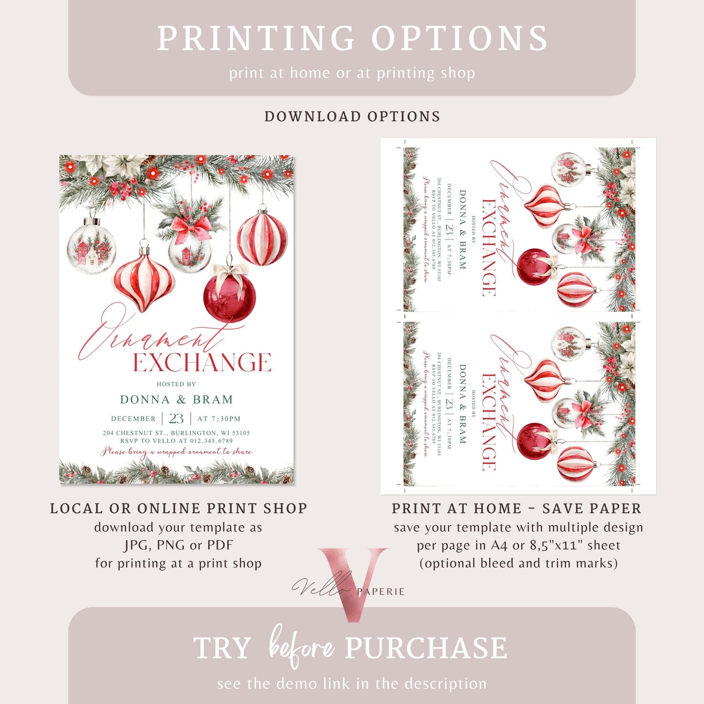 Editable Christmas Ornament Exchange Party Invitation | Merry Little Holiday Party Invite | Neutral Christmas Ornament Swap Friendsmas CHP01