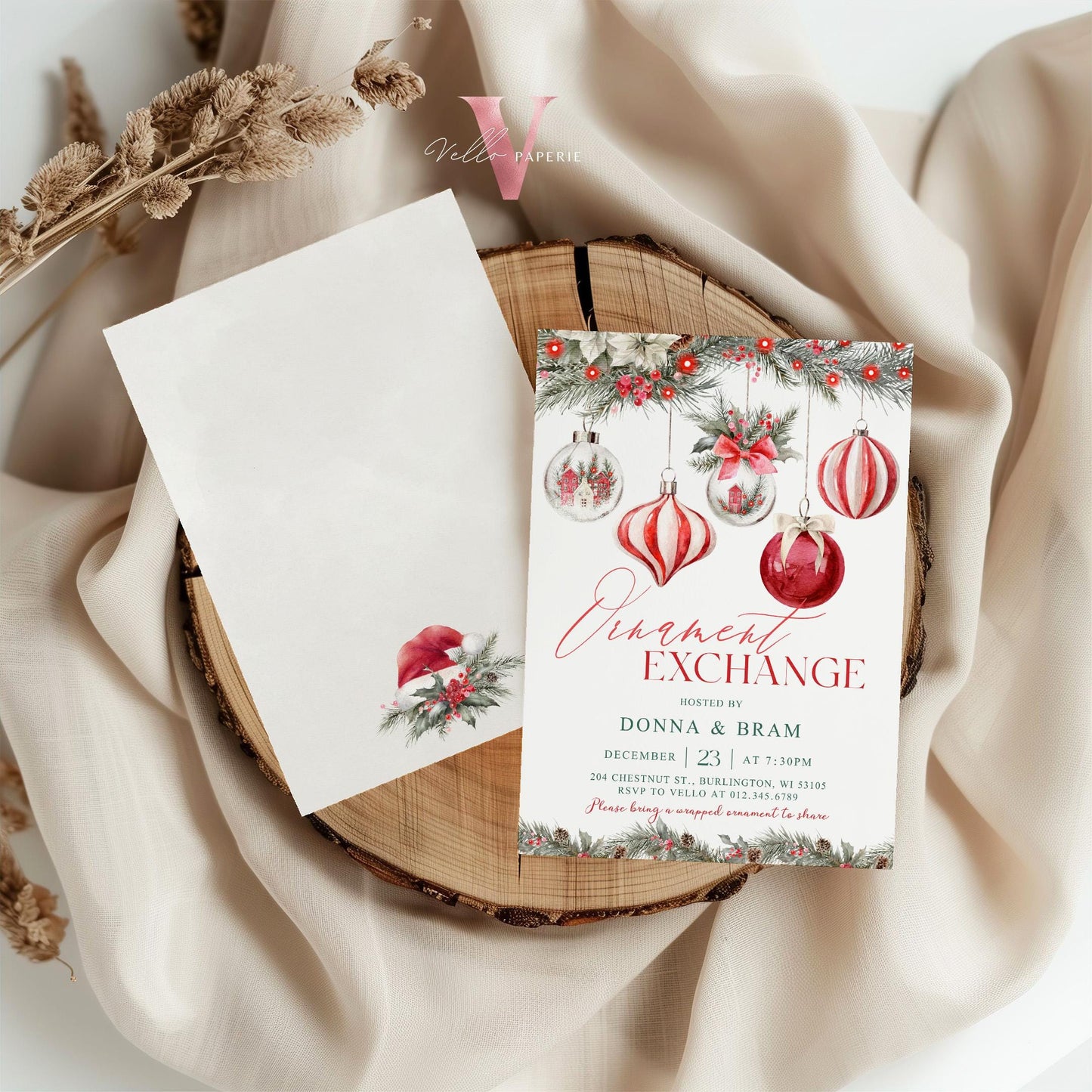 Editable Christmas Ornament Exchange Party Invitation | Merry Little Holiday Party Invite | Neutral Christmas Ornament Swap Friendsmas CHP01