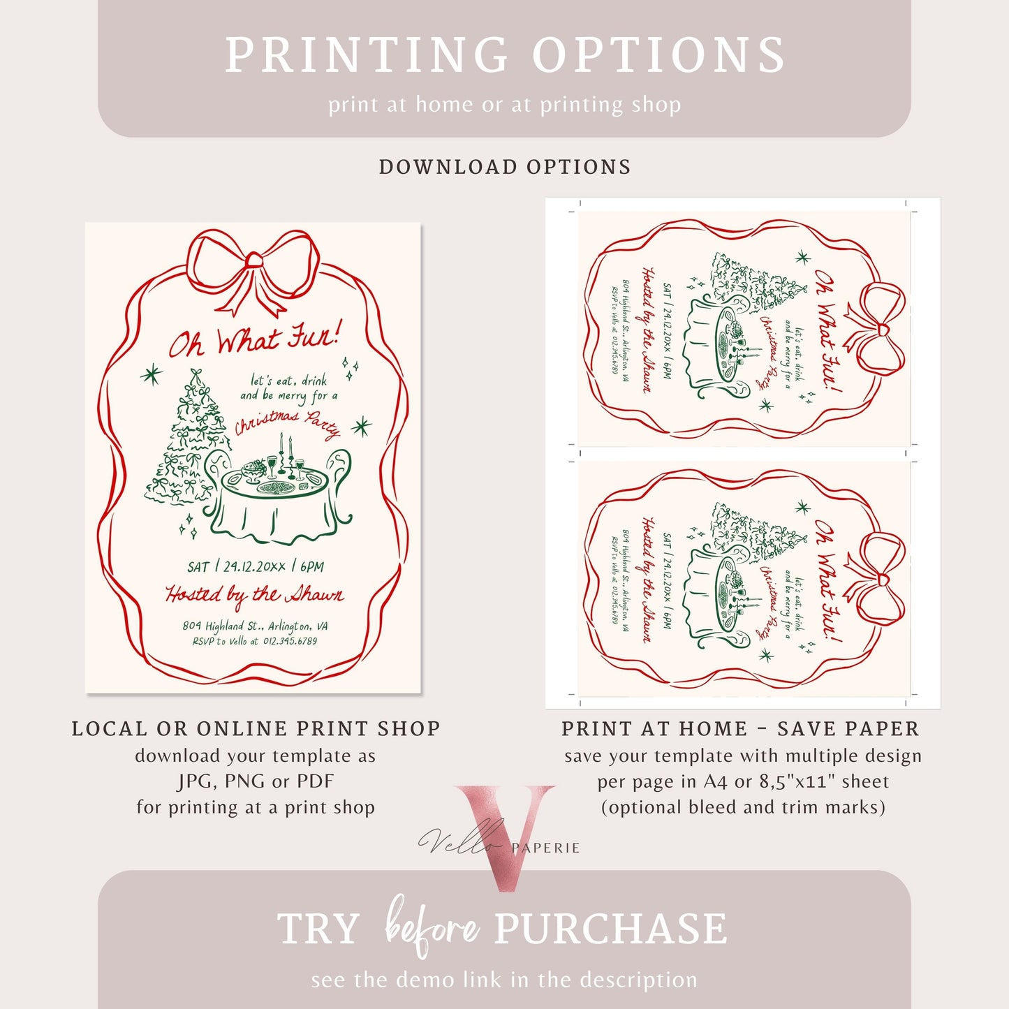Full Editable Handdrawn Whimsical Christmas Party Invitation | Handwritting Friendsmas Party Invite | Red Green Holiday Cocktail Party WCP01