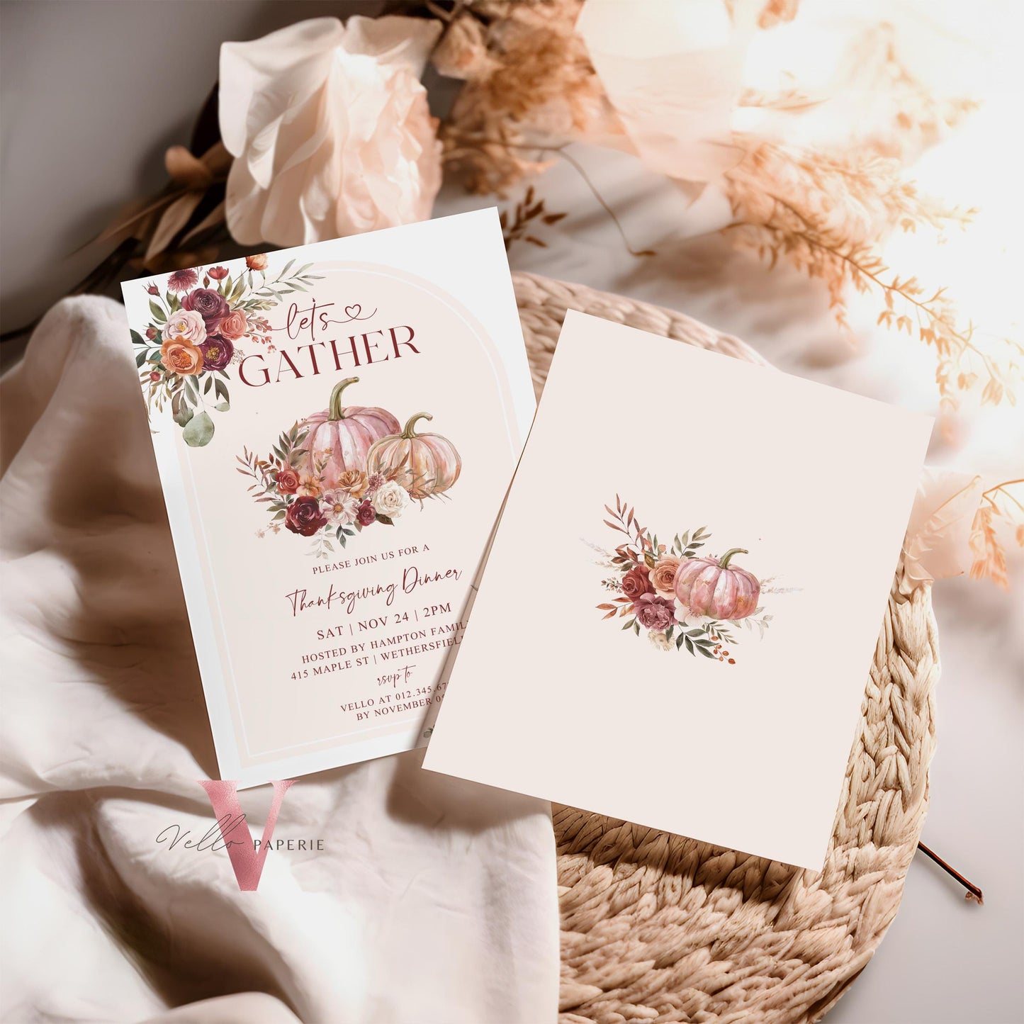 Free EVITE Autumn Thanksgiving DINNER Invitation | FALL Lets Gather Together Friendsgiving Invite | Potluck Modern or Rustic Pumpkin Casual